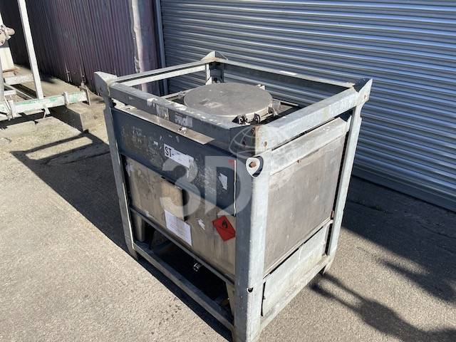 front side image of a thyssen 445 litre stainless steel ibc