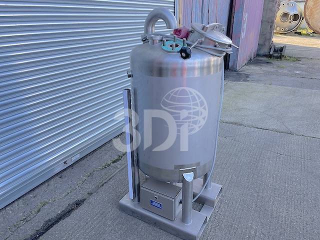 front left image of a 290 litre stainless steel storage tank