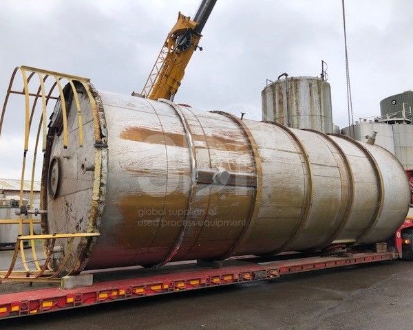 image of a 100000 litre stainless steel storage tank on its side