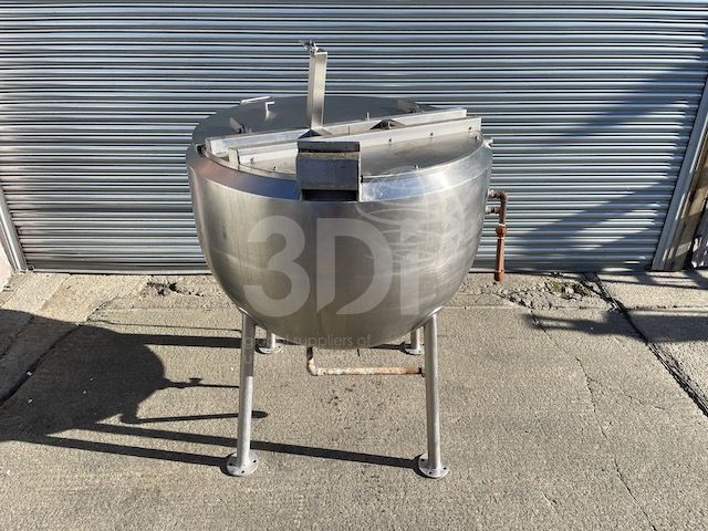 top image of a 1000 litre stainless steel jacketed hemispherical pan