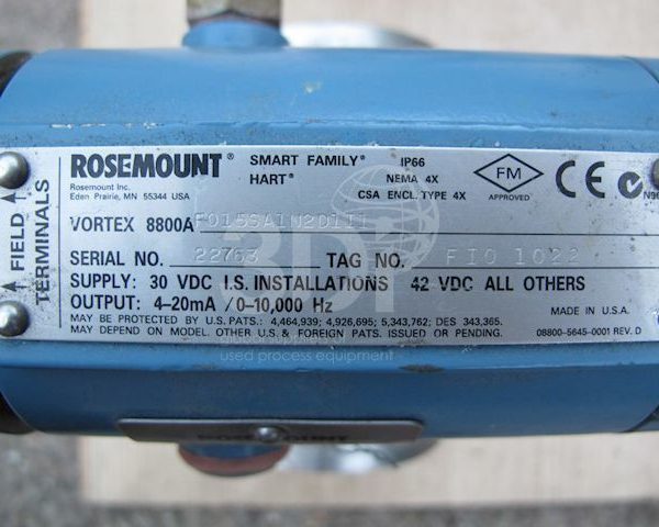 Rosemount Vortex Flowmeter Model 8800A nameplate