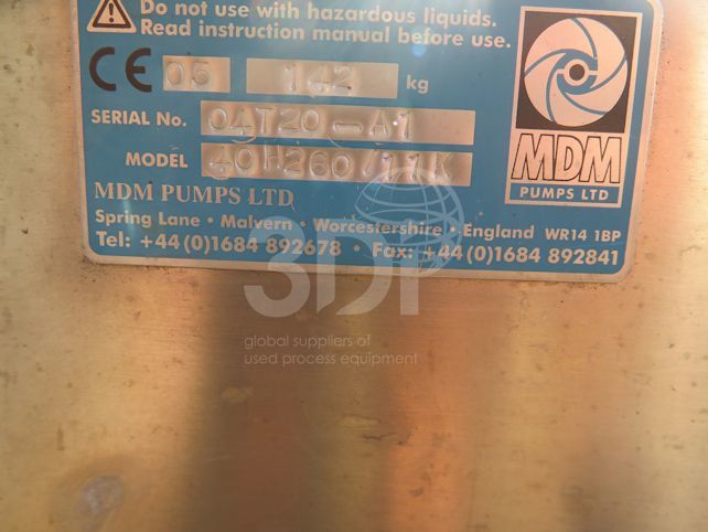 nameplate image of a mdm centrifugal pump model 40h260/11k
