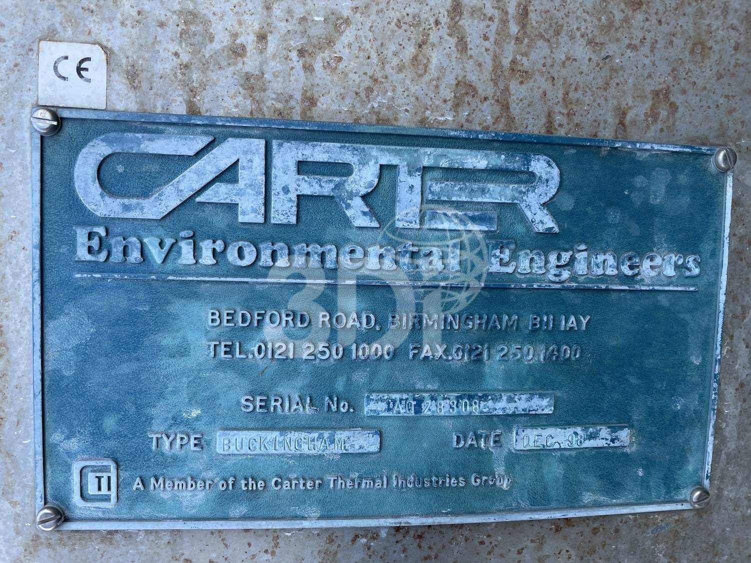 nameplate of carter buckingham cooling tower