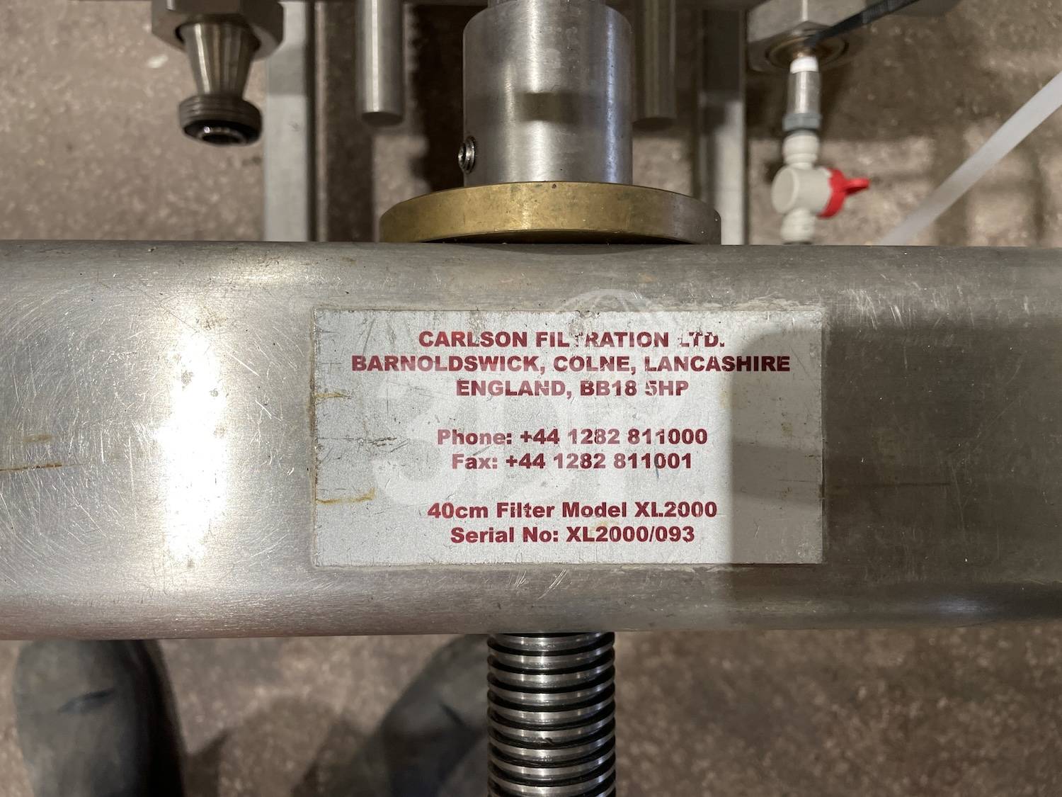 nameplate of a carlson plate and frame filter press