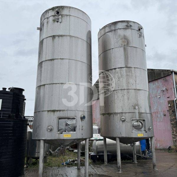 image of two 38500 litre jacketed stainless steel storage tanks