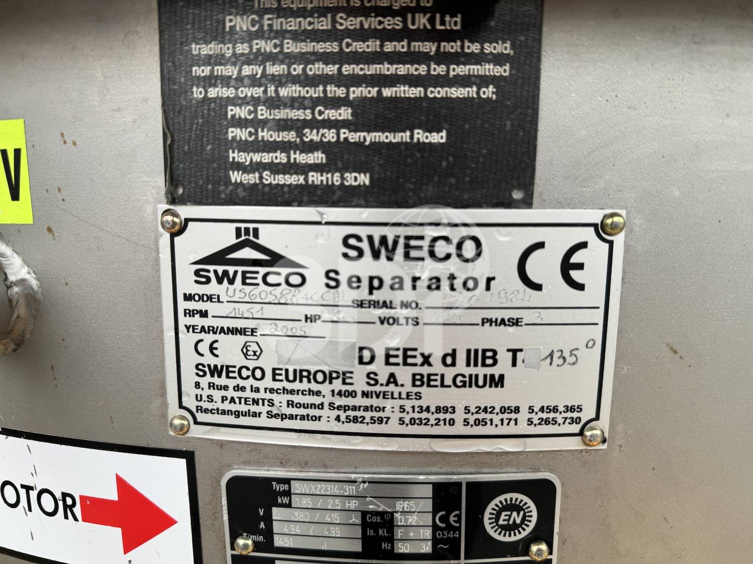 namplate image of a sweco vibratory separator us60s88