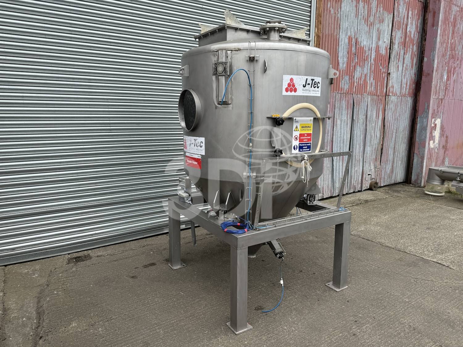 near side image of a 2 ton stainless steel hopper