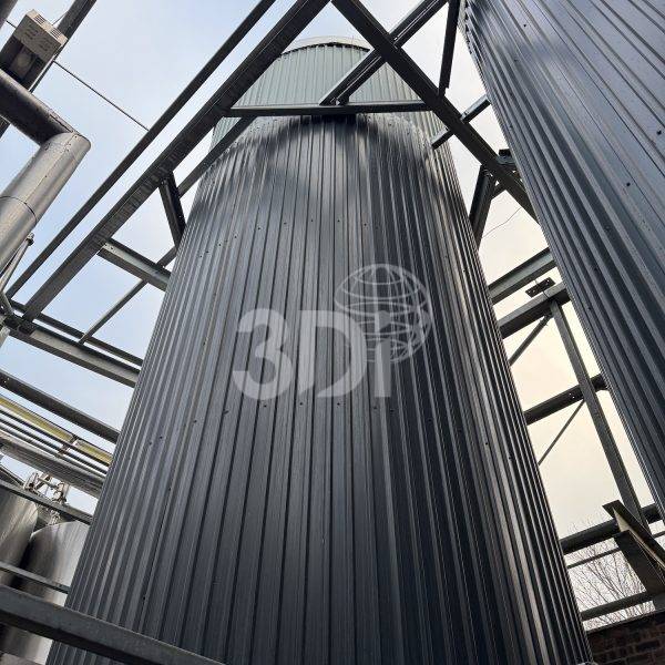 image of a 80000 litre stainless steel liquid storage silo
