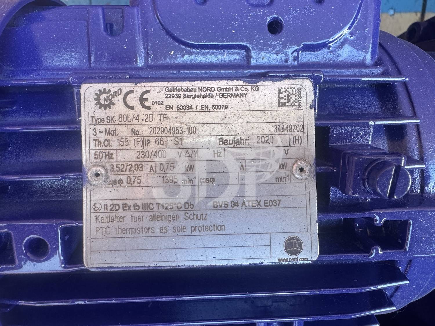 motor nameplate of a bush & wilton msrp30 rotary valve